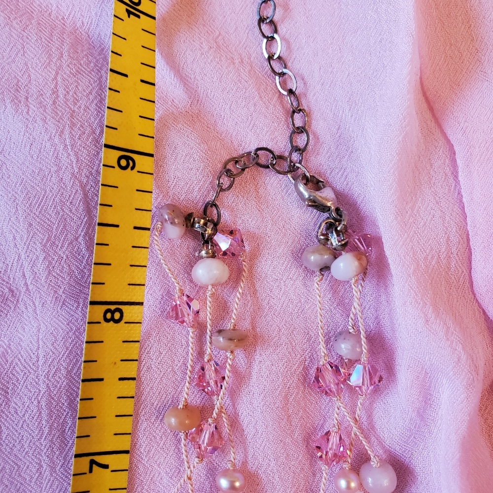 Handmade Rose-quartz Tri-tier Necklace 925 - Picture 10 of 14